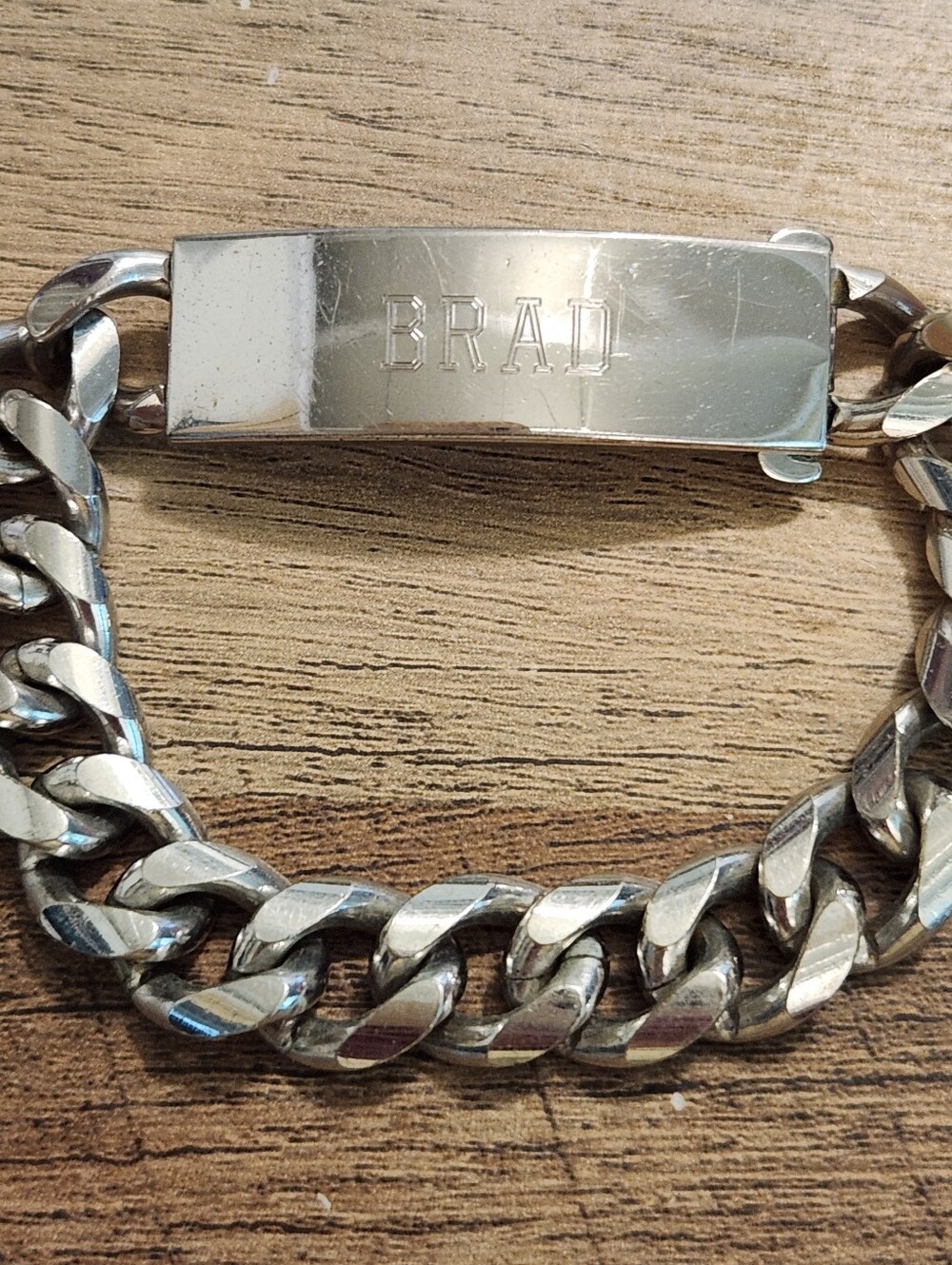Speidel Silver Men’s Curb ID Bracelet with Engraved Plate BRAD